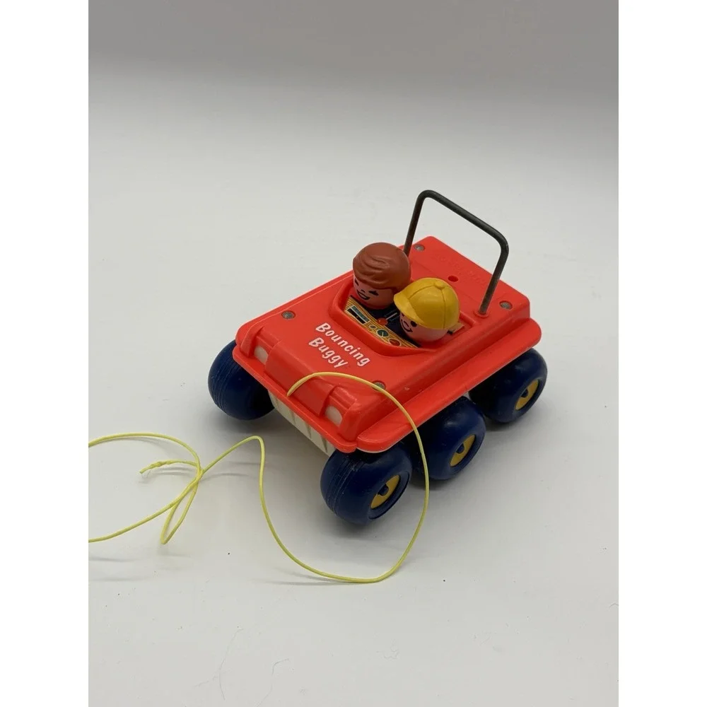 Vintage 1973 Fisher-Price Bouncing Buggy Pull Toy Car Little People USA
